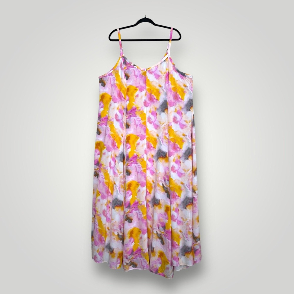Torrid Maxi Dress Womens 3X Pink Yellow Watercolor Adjustable Spaghetti Strap
